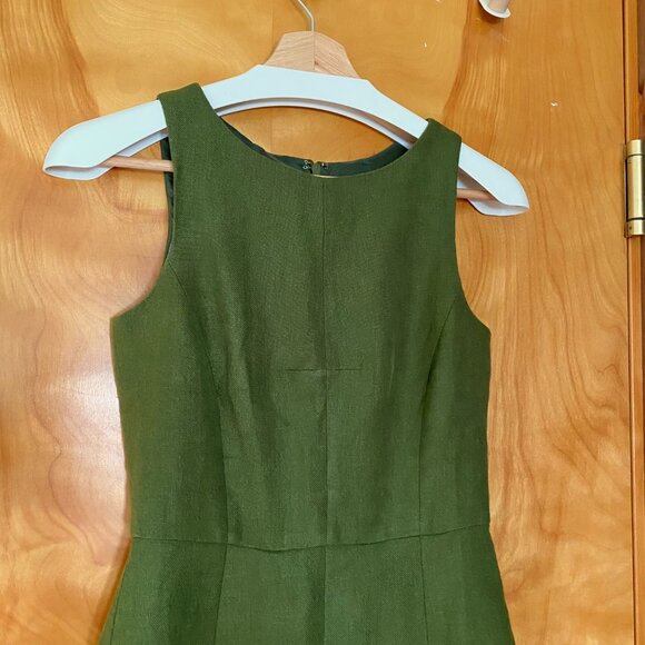 J.Crew Sleeveless Pleated Linen Dress Olive Green Size 00 Lined Knee Length Midi - Picture 5 of 14